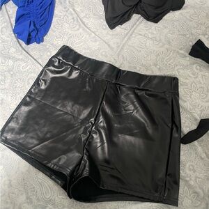 shein black leather shorts size L , worn once !
